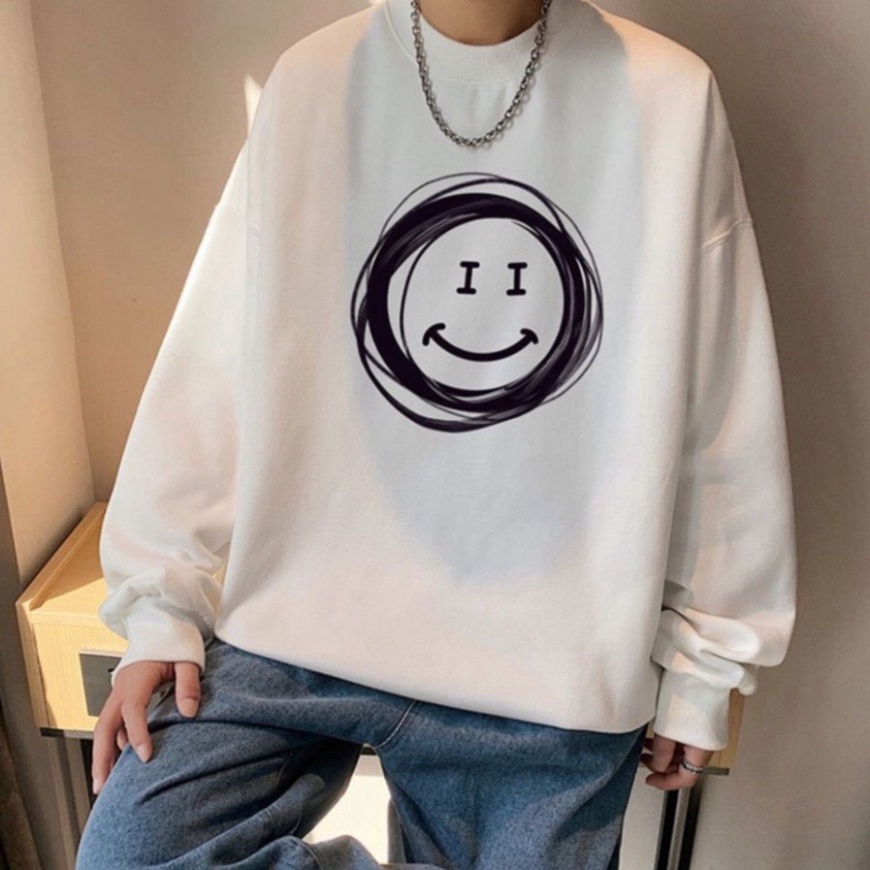 Áo sweater, áo nỉ bông cotton hình tròn giữa áo forrm rộng unisex