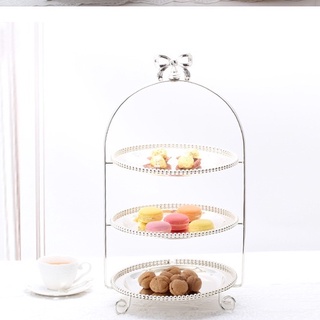 Khay bánh nơ bạc 3 tầng trang trí tiệc trà chiều