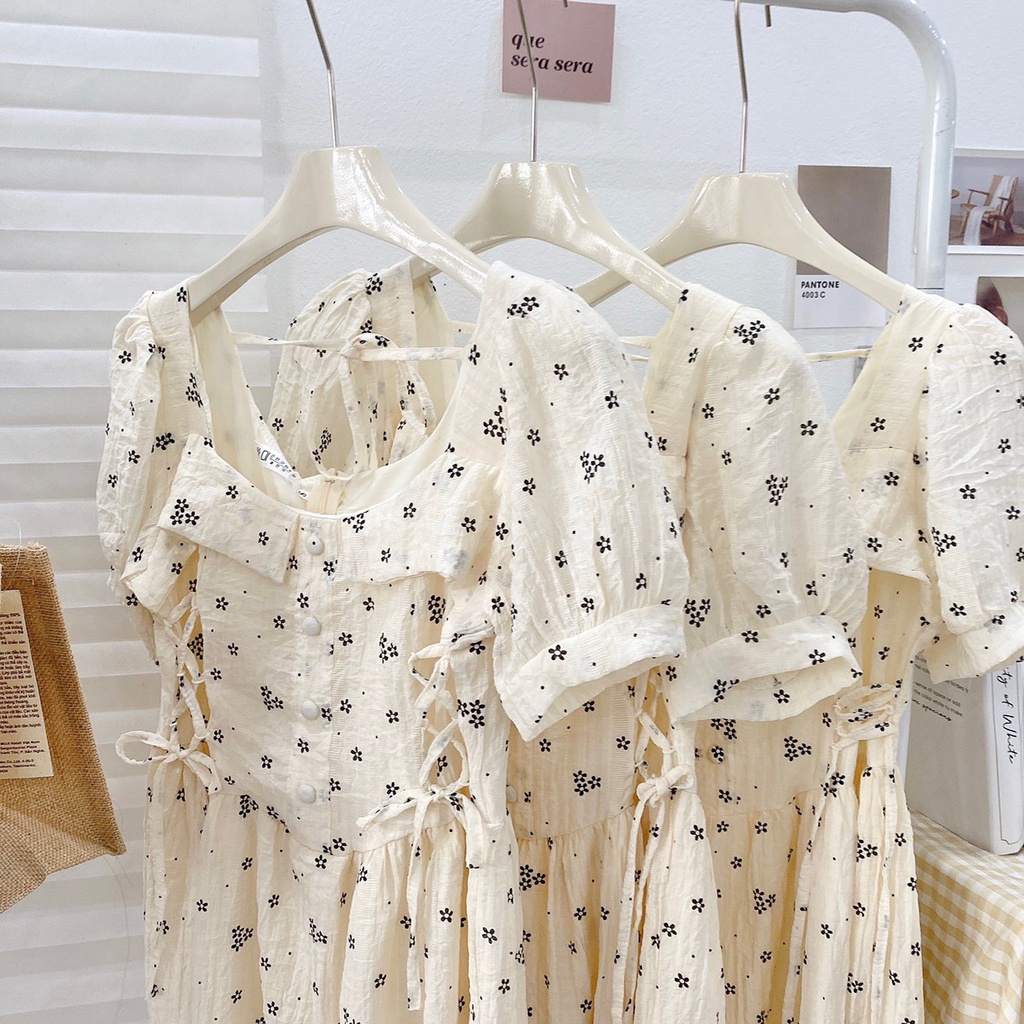 Váy hoa nhí cúc bọc đan dây eo dáng xòe