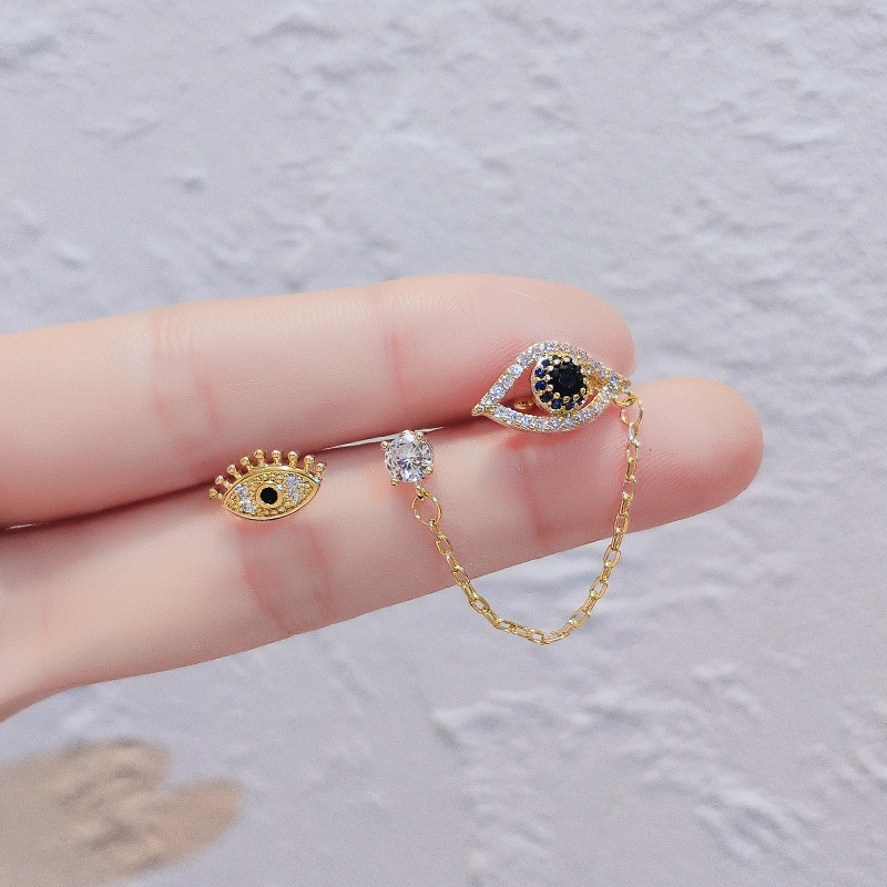 [Jiudoulan] Khuyên Tai Chuỗi Xích Đính Đá Zircon Hình Mắt Quỷ Thời Trang Hàn Quốc Cho Nữ
