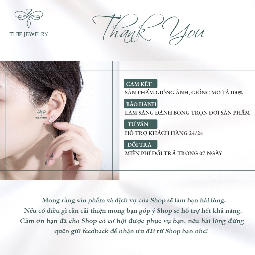 Khuyên tai bạc nữ TLEE lá kẹp nạm đá xinh xắn NCJ B0137