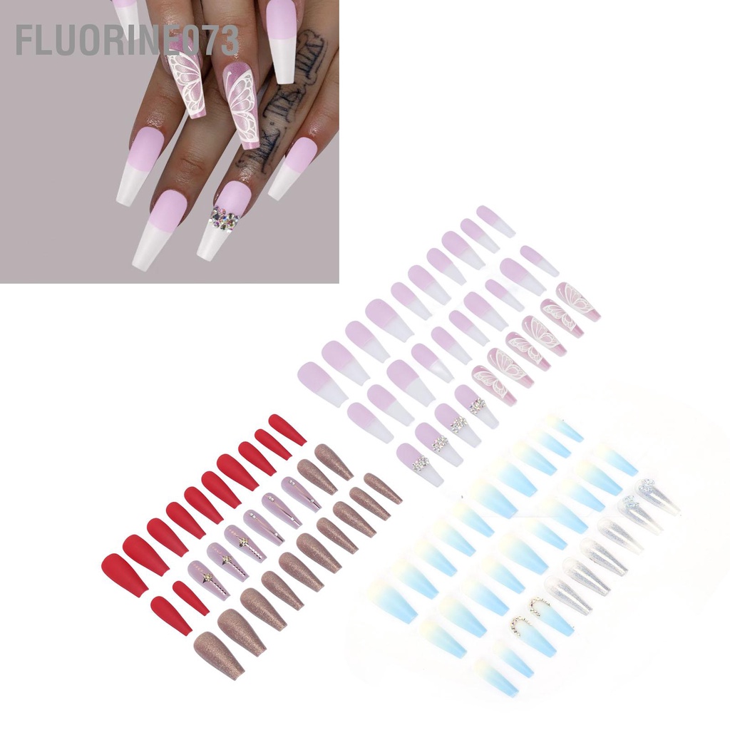 Fluorine073 30 cái Bấm Dài Trên Móng Tay Bóng Giả Có Thể Tái Sử Dụng Ballerina Đầy Đủ Bìa Cho Phụ Nữ Cô Gái