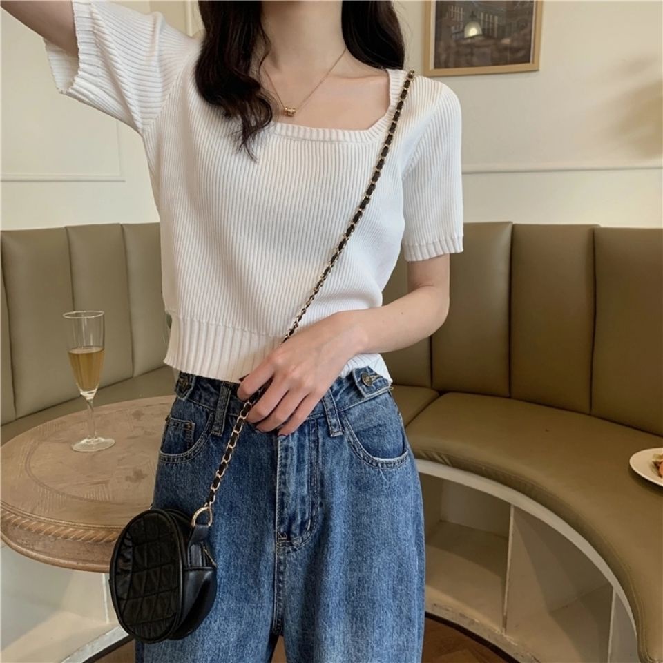 Áo Thun Tay Ngắn Cổ Vuông Thiết Kế Mới Thời Trang Mùa Hè Dành Cho Nữ