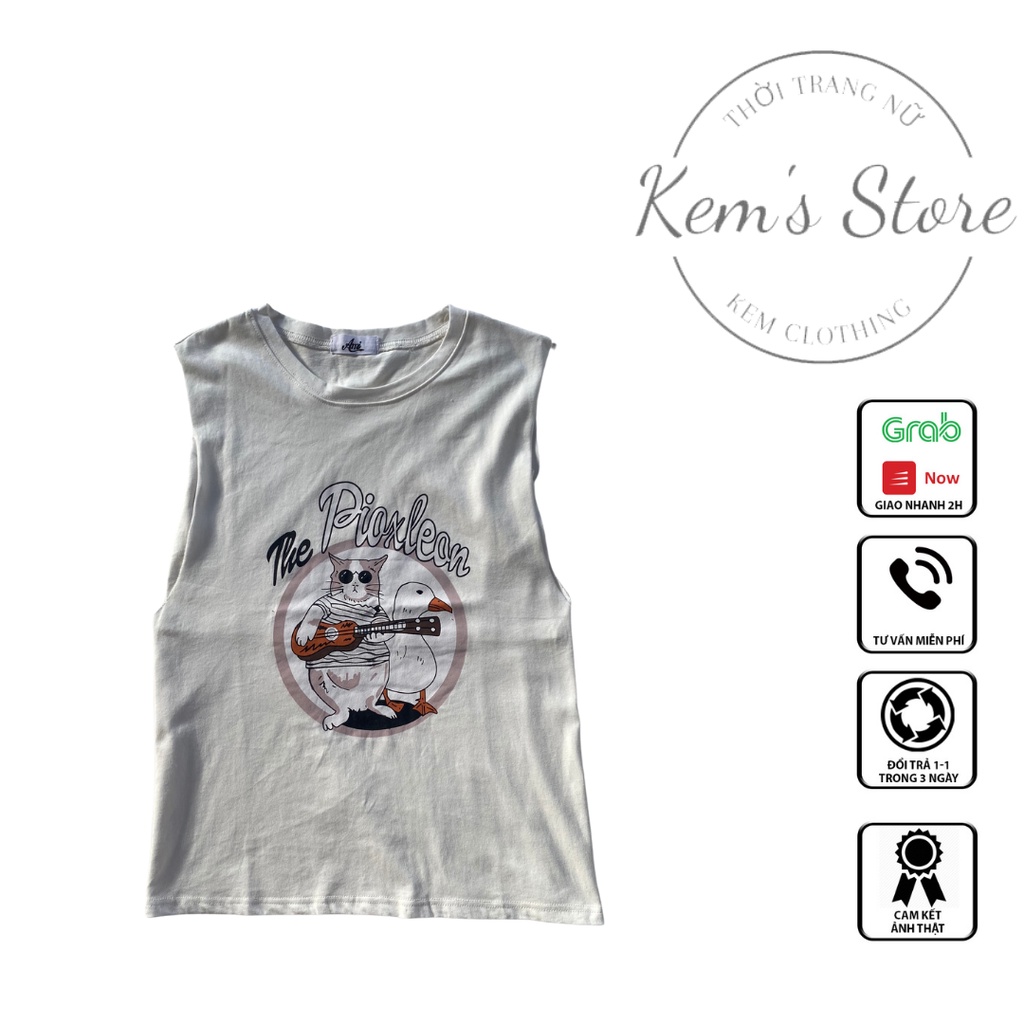 Áo ba lỗ unisex nam nữ, Áo tank top nữ siêu cute hình ngộ nghĩnh | BigBuy360 - bigbuy360.vn