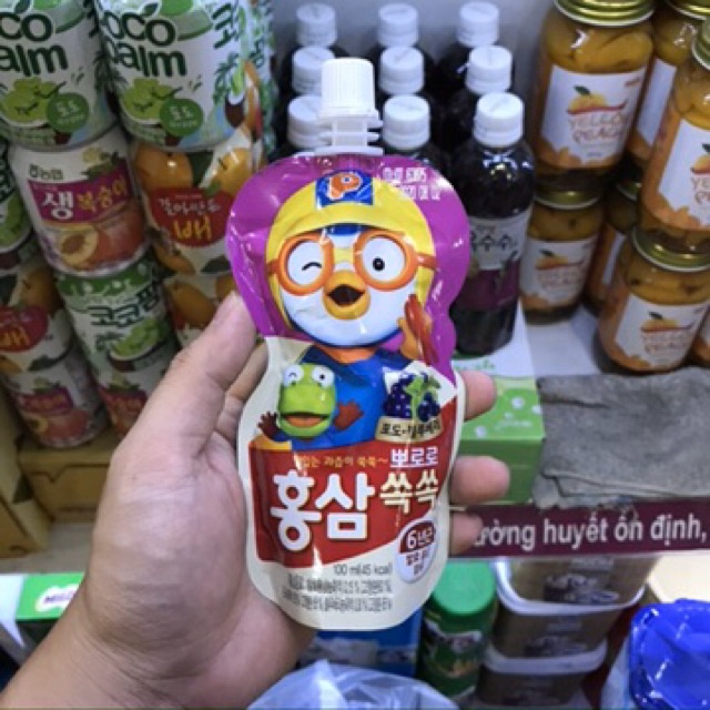 Hồng Sâm Pororo Paldo Túi 100ml Nhập Khẩu Hàn Quốc Đủ 3 Vị Cam Việt Quất Táo