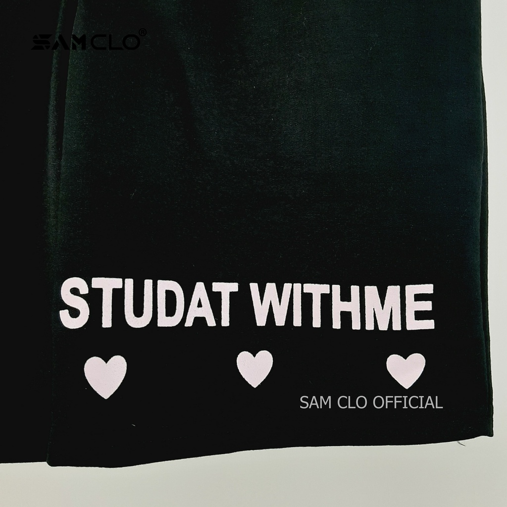 Quần đùi - Quần lửng nữ SAM CLO form rộng dáng unisex mặc ở nhà, đi chơi, thể thao in chữ STUDAT WITH ME