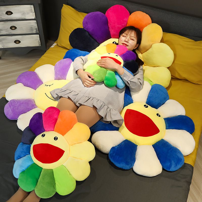 Gối Ôm Hình Hoa/Mặt Cười Màu Sắc Cầu Vồng Dễ Thương Kích Thước 43-80cm