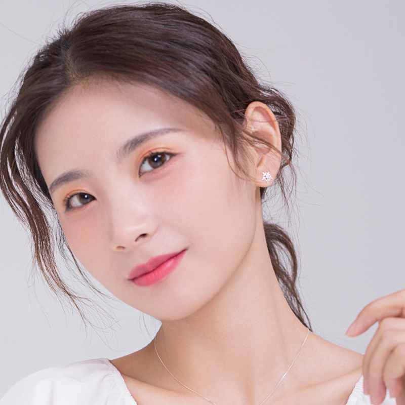 Khuyên tai Ahellogirl bằng bạc sterling S925 hình bông tuyết phong cách Hàn Quốc không gây dị ứng cho nữ