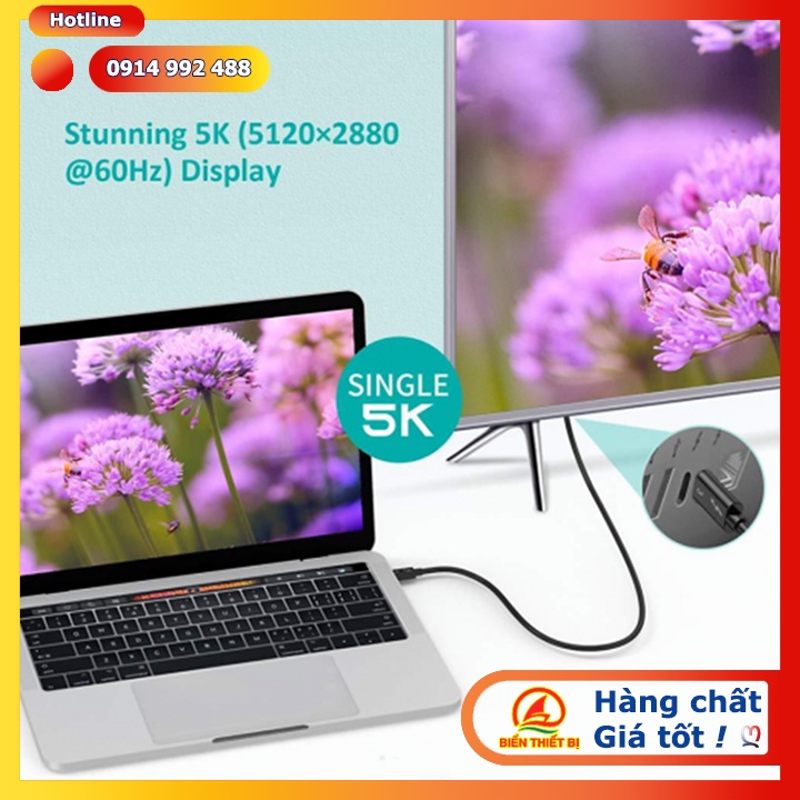 Cáp Thunderbolt 3 dài 1m xuất hình ảnh Ultra HD 5K 4K@60Hz tốc độ 40Gbps sạc 5A/100W Power Delivery.