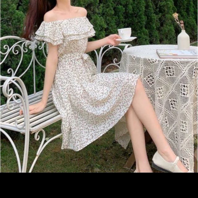 [Mã SKAMA06 giảm 8% tối đa 50K đơn 250K] Đầm bẹt vai hoa nhí thắt nơ eo ulzzang hàn quốc 4 màu_(kèm ảnh thật) | BigBuy360 - bigbuy360.vn