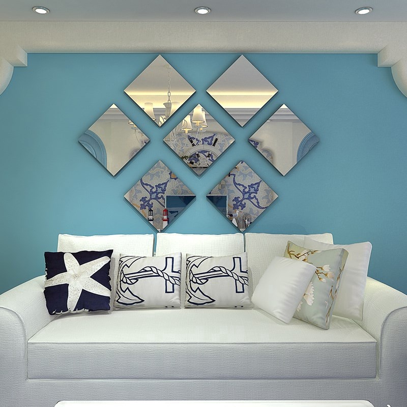 Bộ 9 Miếng Dán Tường Tráng Gương Hình Vuông Kích Thước 15cm * 15cm Dùng Trang Trí Phòng Khách / Phòng Ngủ