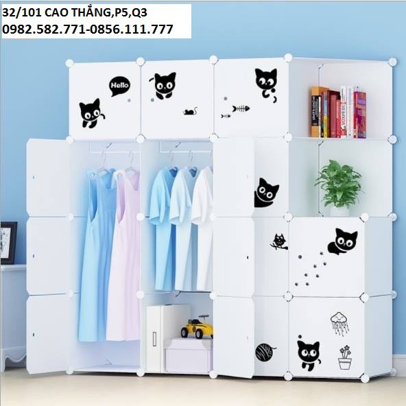 Tủ nhựa lắp ghép đa năng 16 size lớn sâu 47 cm có 2 ô trang trí