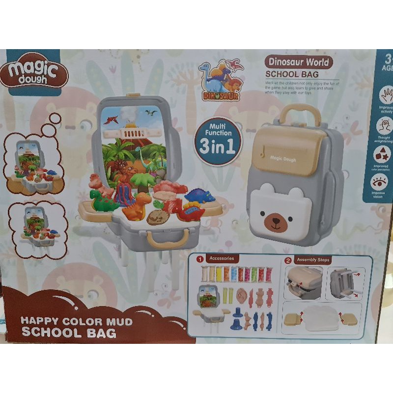 Balo bột nặn công viên khủng long đa năng cho bé, hộp 38.5cm, mã 8628 siêu ngầu.