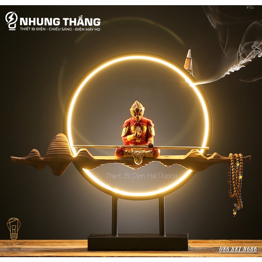Đèn Bàn Led Tượng Ngộ Không Cao Cấp PT-32 - Decor Trang Trí Phòng Ngủ - Tặng Kèm Túi Trầm Hương Và Vòng Gỗ