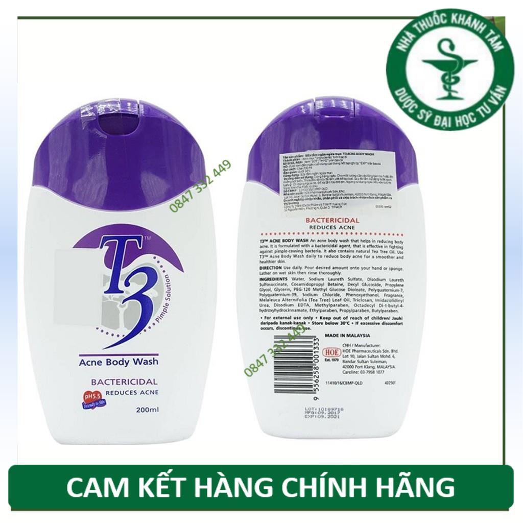 SỮA TẮM GIẢM MỤN LƯNG T3 ACNE BODY WASH 200ml