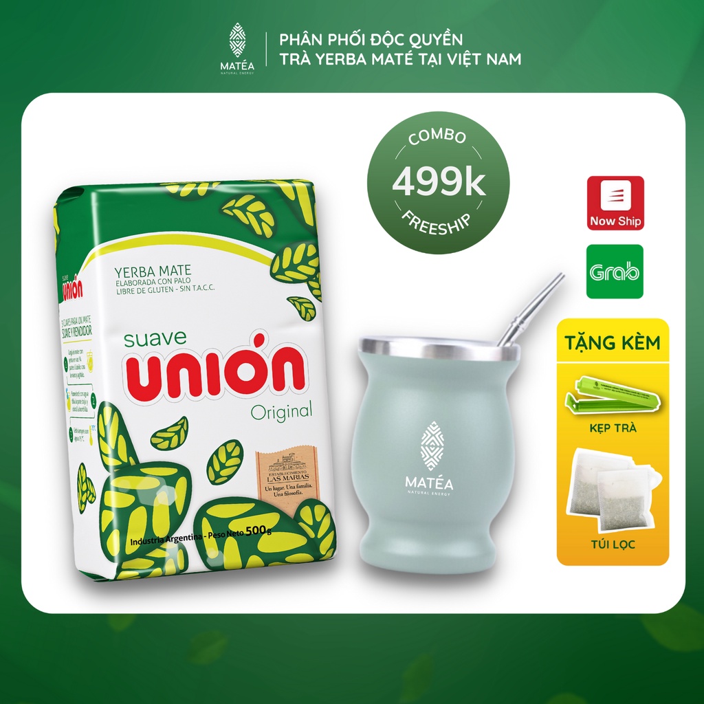 Combo Trà Yerba Mate Suave vị thanh mát Union Original 500g kèm Cốc Gourd Matea Truyền Thống nhập Nam Mỹ