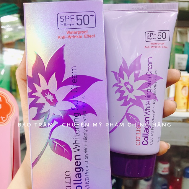 Kem chống nắng Cellio  SPF 50+++ tím Collagen trắng da