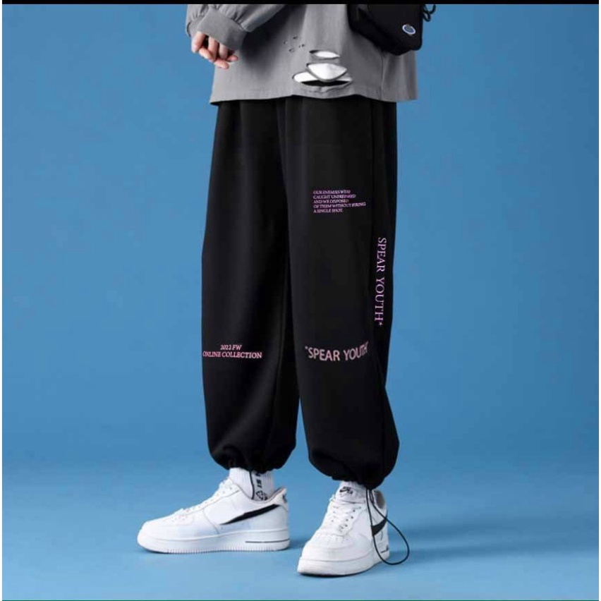 Quần Jogger Ống Rộng Rút Dây Nam Nữ Như Hình