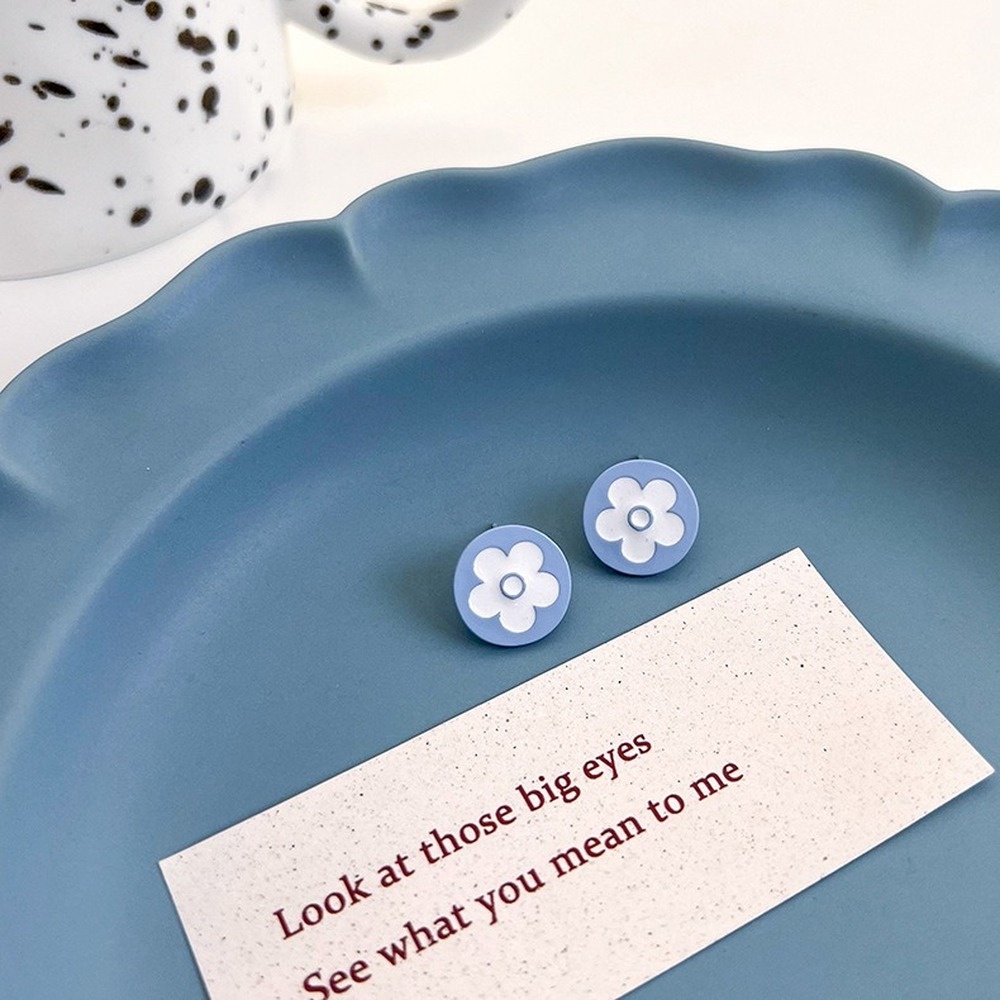 Khuyên Tai Hình Học Hoa Màu Xanh Dương Phong Cách Hàn Quốc Thời Trang Cho Nữ