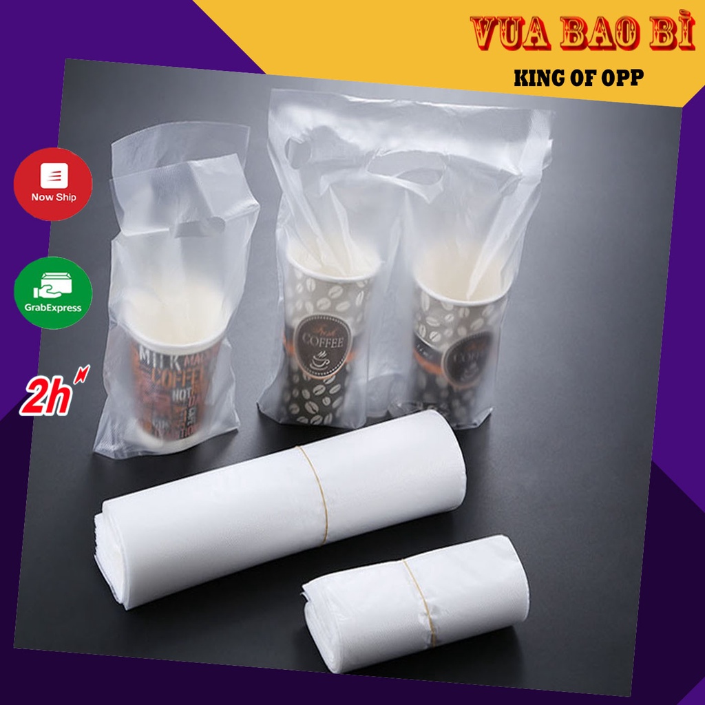 Túi đựng trà sữa, cà phê, có vách ngăn cốc đơn/cốc đôi, (100 túi/sp) - KING OF OPP