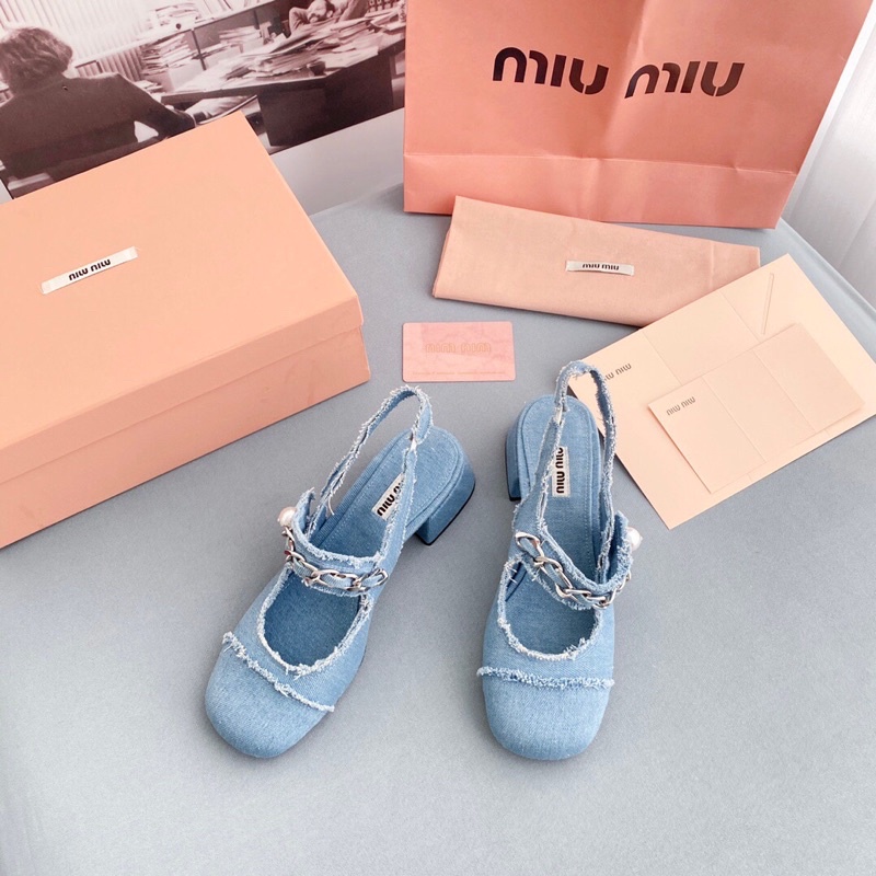 Giày nữ gót cao 4cm/7cm quai đính ngọc tr mẫu mới 2022 thương hiệu MiuMiu cao cấp