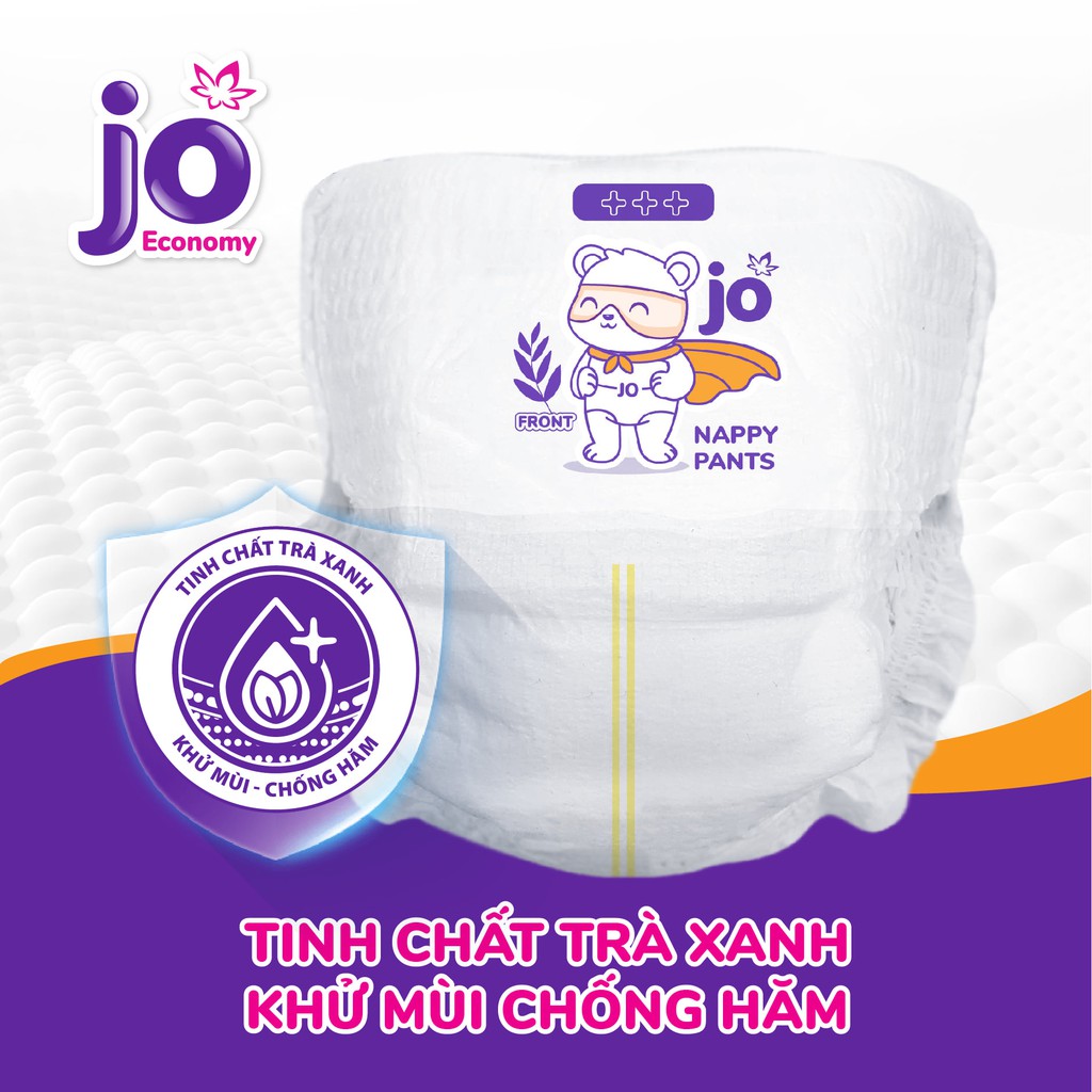 Bỉm Jo Economy size M72/L66/XL60/XXL54 Tã quần JO Economy mẫu mới mỏng nhẹ và khô thoáng mới có thêm nhiều cải tiến