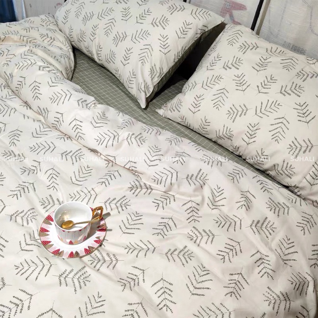 Bộ chăn ga giường 100% cotton SUHALI mềm mịn, thoáng mát, thấm hút mồ hôi gồm vỏ chăn, ga giường và 2 vỏ gối