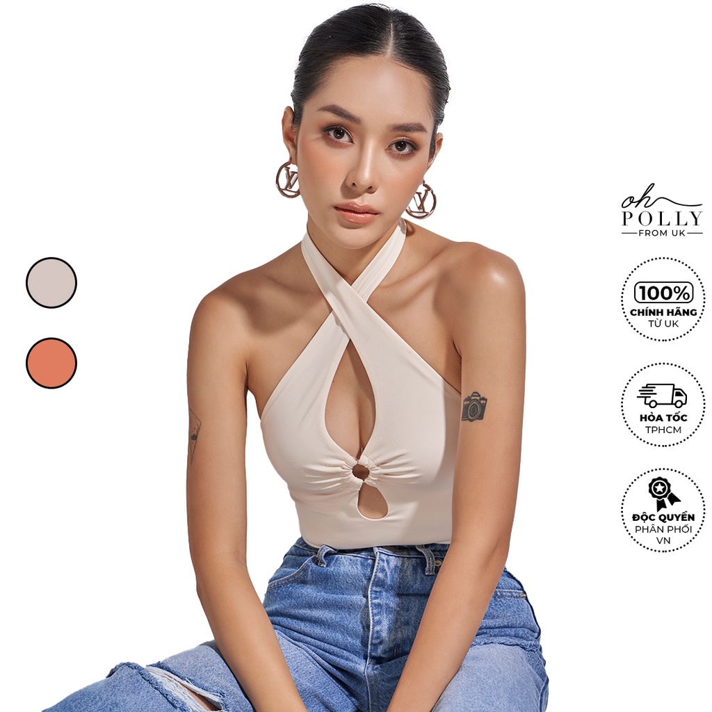 Oh Polly - Áo croptop sexy gợi cảm quyến rũ, áo nữ khoét ngực cổ yếm sang chảnh