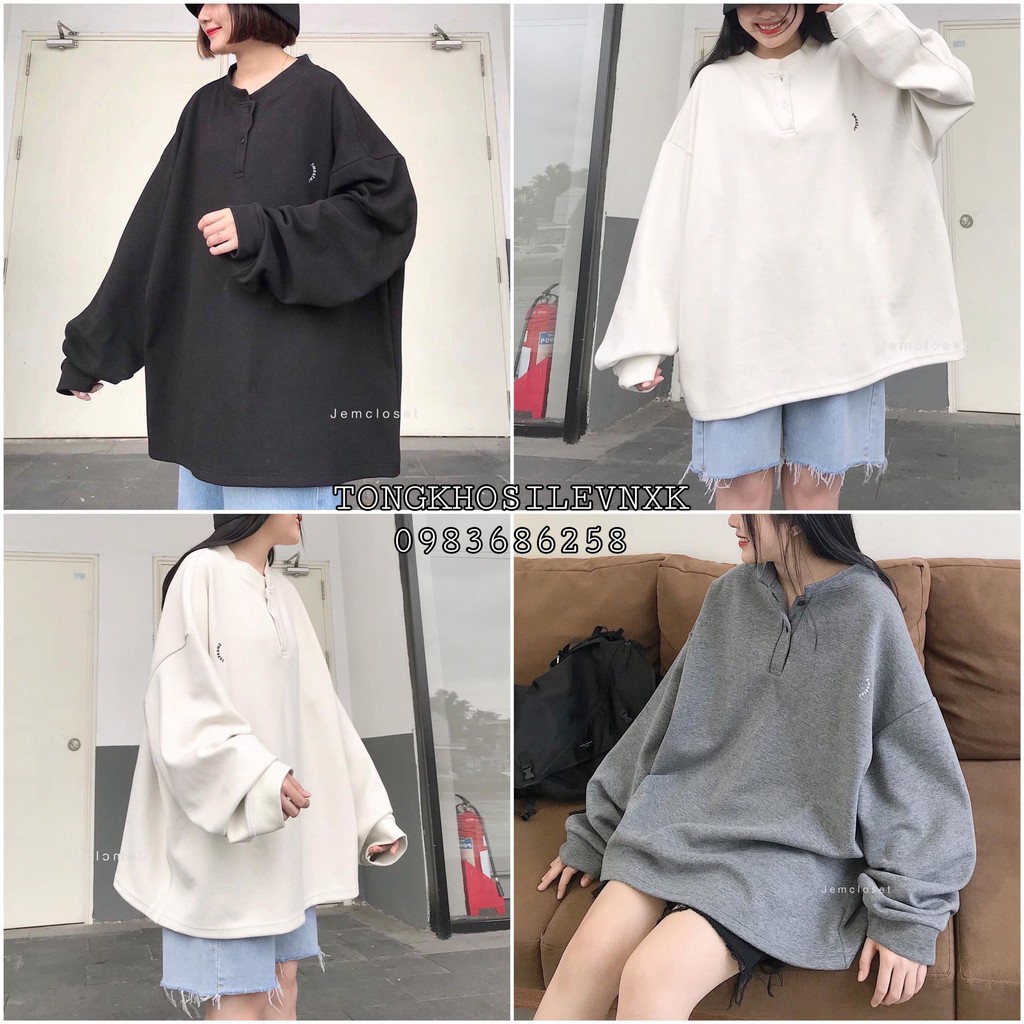 ÁO SWEATER XÁM CÚC CỔ CỰC NGẦU - Áo Nỉ Ngoại Tay Bồng Thêu Swt Đen Trắng Xám Unisex