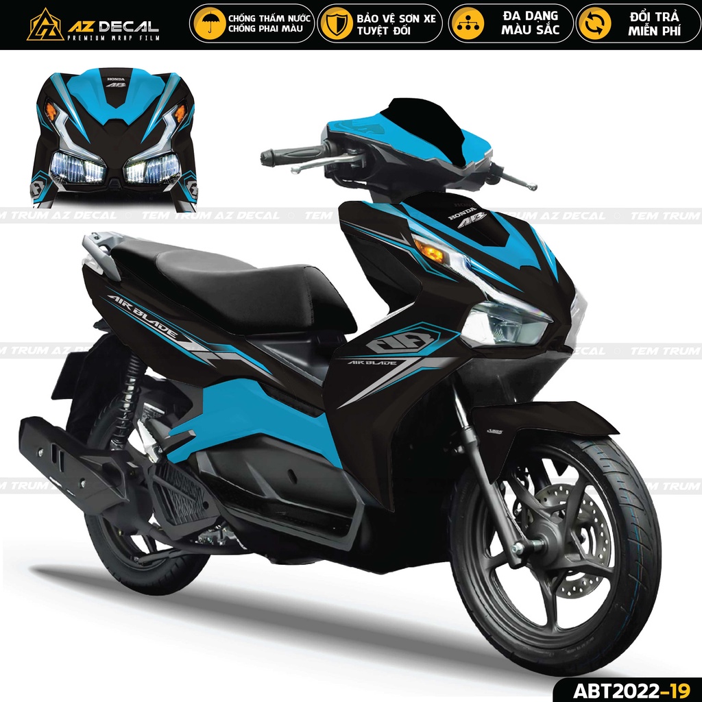 Tem Trùm Xe Air Blade 2020 - 2022 Mẫu AB Cách Điệu | ABT2022-19 | Decal Cao Cấp Màu Xám Xanh Đen Trắng Đỏ