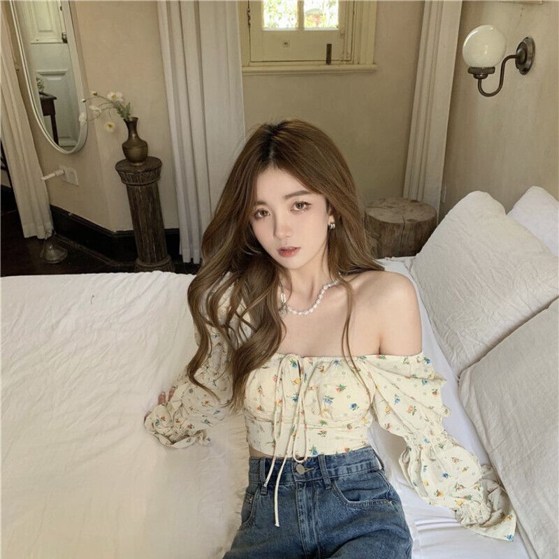 [MURIOKI] Áo Sơ Mi Tay Dài Cổ Thấp In Họa Tiết Hoa Phong Cách Pháp Thời Trang Mùa Thu 2022 Cho Nữ