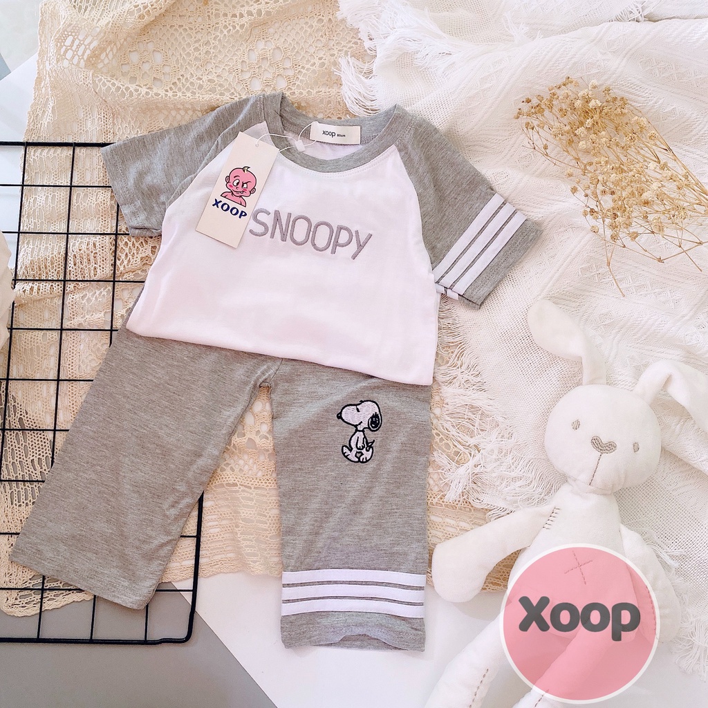 SALE !!! BỘ ÁO CỘC QUẦN DÀI 3 SỌC THÊU SNOOPY HÀNG XOOP CHO BÉ (SP001654)