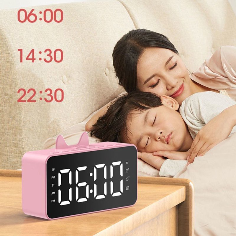 Loa bluetooth tai thỏ đồng hồ G5, loa mini không dây nghe nhạc làm đèn ngủ màn hình soi gương