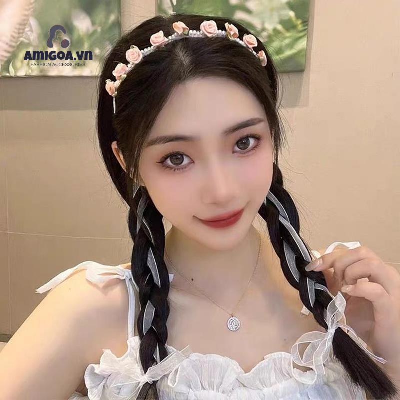 ✨✨Dây Cột Tóc Hoa Hồng Đính Ngọc Trai Nhân Tạo Phong Cách Hàn Quốc