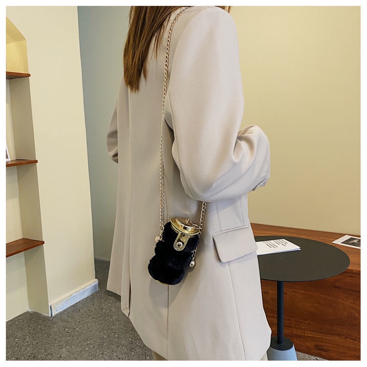 Túi đeo chéo Mini phối lông thời trang 2021 cho nữ