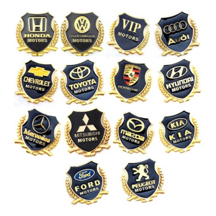 Sản Phẩm Bộ 2 logo bông lúa thương hiệu các hãng xe Motors dán xe hơi, ô tô: toyota-hyundai-ford-mazda-kia-mitsubishi-ho