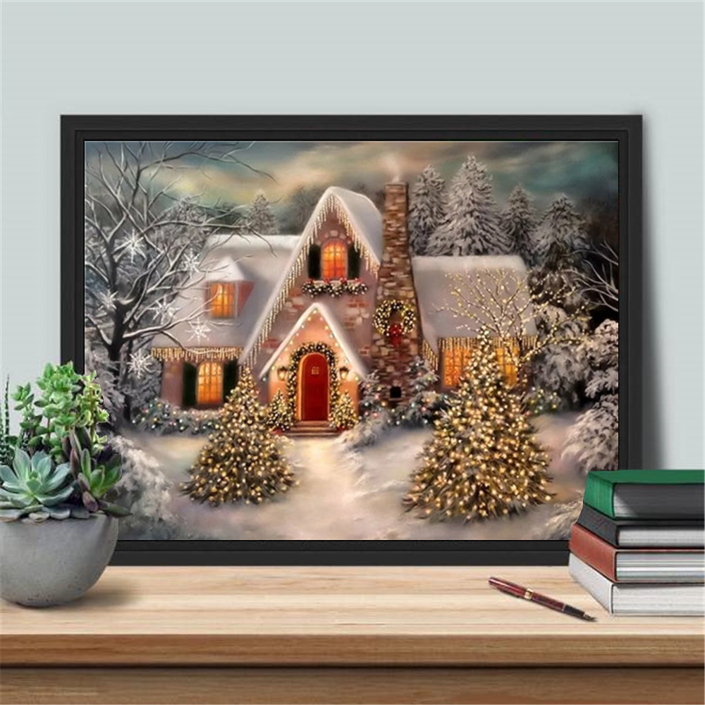 Tranh đính đá kim cương 5D mẫu nhà tuyết