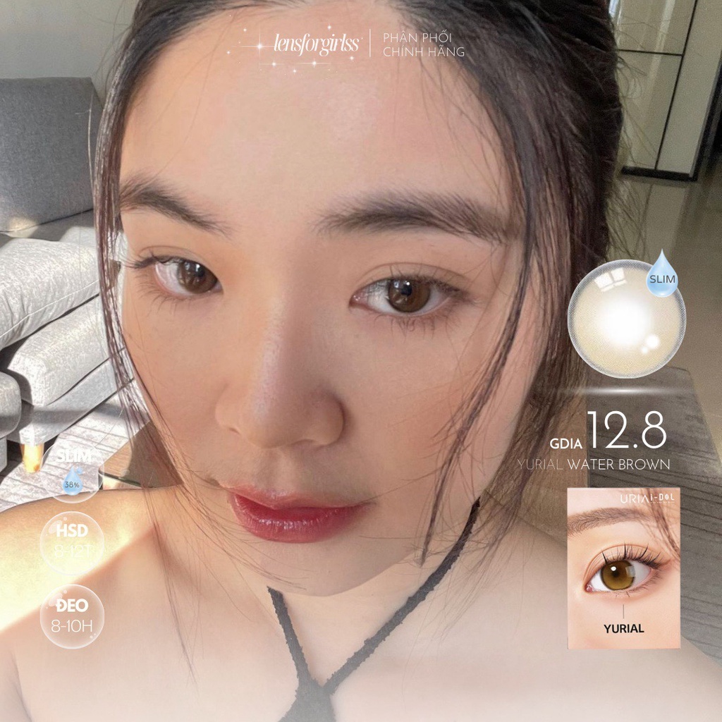 Kính áp tròng hiệu ứng phủ bóng YURIAL WATER BROWN chính hãng IDOL LENS | HSD 8-12 tháng | Lens cận