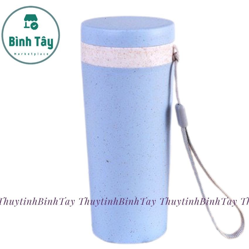 Ly giữ nhiệt lúa mạch cao cấp có dây xách 320ml dùng làm quà tặng straw wheat plastic cup nhiều màu sắc có hộp BT-Lm19