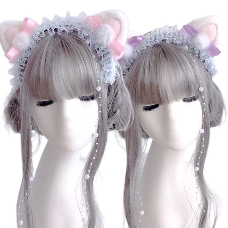 Băng Đô Tai Gấu Bông Phối Ren Phong Cách Lolita