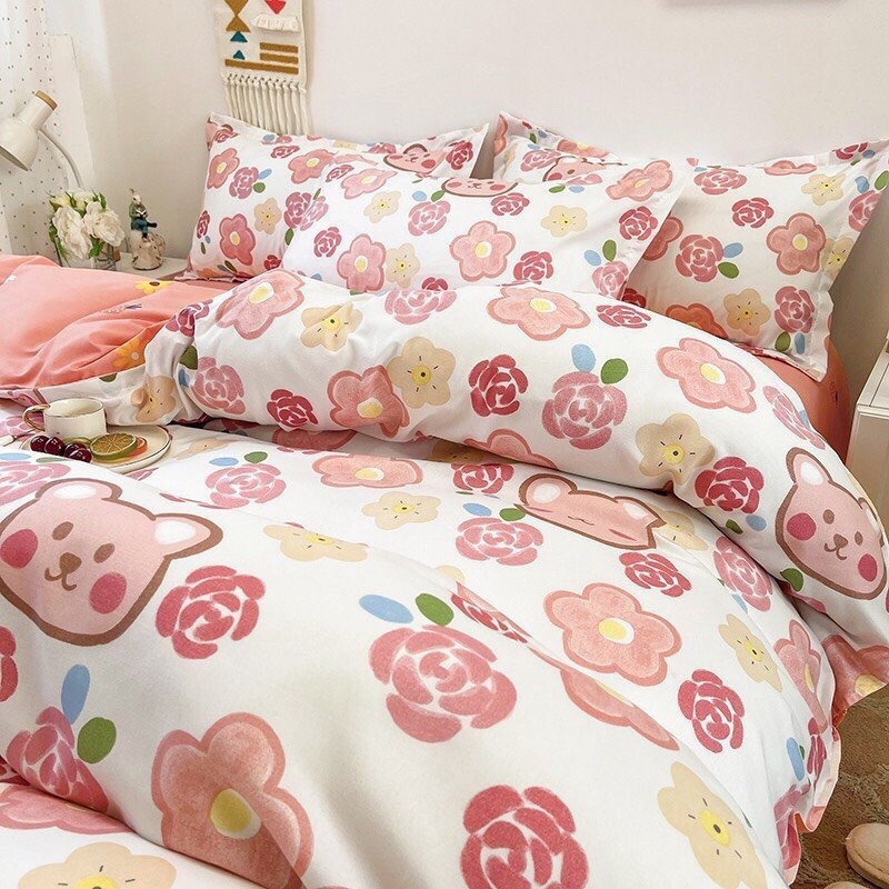 Bộ Chăn Ga Gối Poly Cotton Cao Cấp Nhập Khẩu JAPAN - Tông Đỏ Cam Hồng