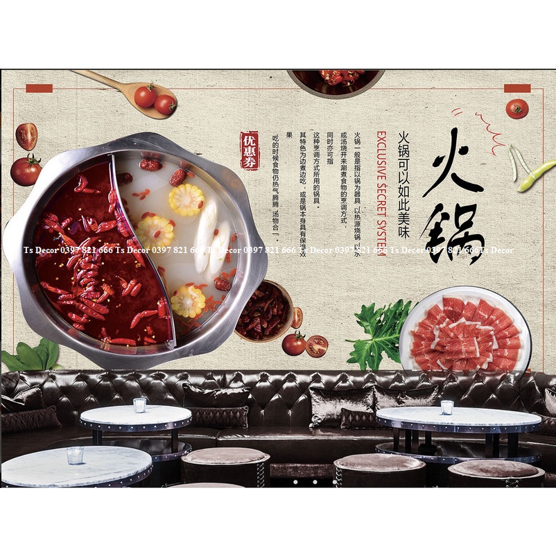 Tranh dán tường Quán Nướng Lẩu 3D
