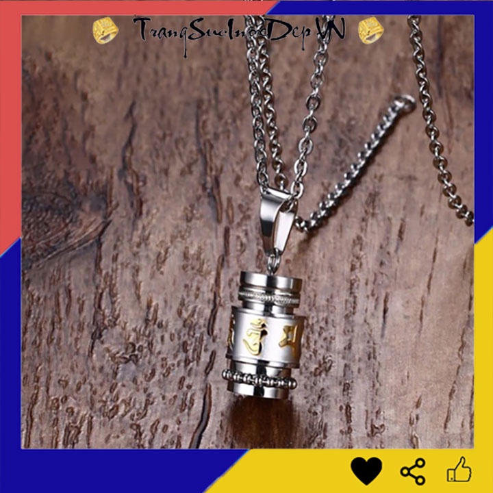 Dây chuyền hình trụ xoay được UM MANI PADME HUM (úm ma ni bát mê hồng) bằg inox sáng đẹp, không đen cầu bình an, may mắn