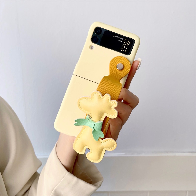 Macaron Color Giraffe Wrist Band Casing Samsung Galaxy Z Flip 4 Z Flip 3 5G Z Flip 3 Zflip3 Z Flip4 Shockproof Protective Samsung Z Flip4 Z Flip3 Phone Case