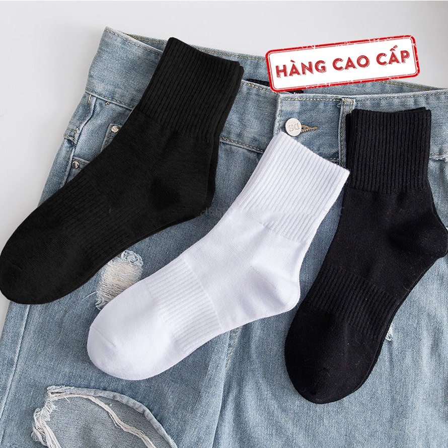 Tất Nam Nữ Cổ Cao Cổ Trung Cổ Vừa Trắng Đen Vớ Chân Trơn Thể Thao Vải Dày Cao Cấp Thời Trang Hàn Quốc - Hot Store