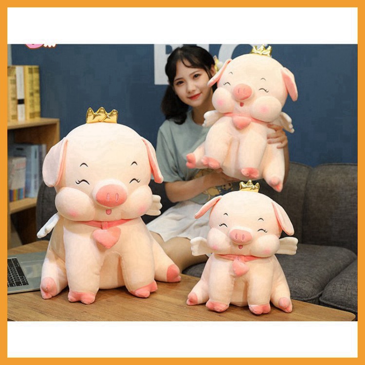 Heo gấu bông to dễ thương cute giá rẻ lợn đội vương miện đeo chuông tim size 55cm 75cm