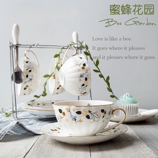Bộ Cốc Uống Trà Chiều Bằng Gốm Màu Đen Viền Vàng Phong Cách Châu Âu Edge
