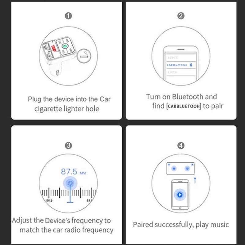 Tẩu Sạc 2 Cổng USB Bluetooth MP3 Không Dây Cho Xe Hơi