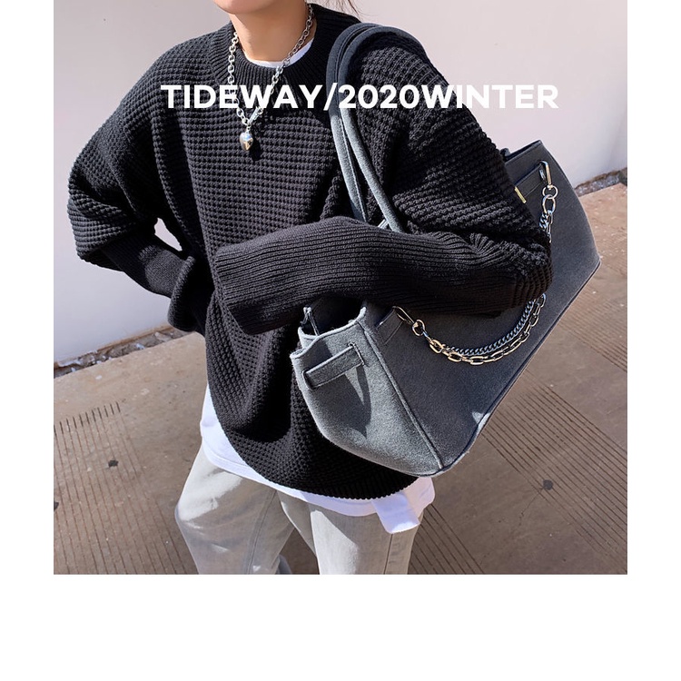 Áo sweater Cổ Tròn Dáng Rộng Màu Trơn Phong Cách Hàn Quốc Thời Trang