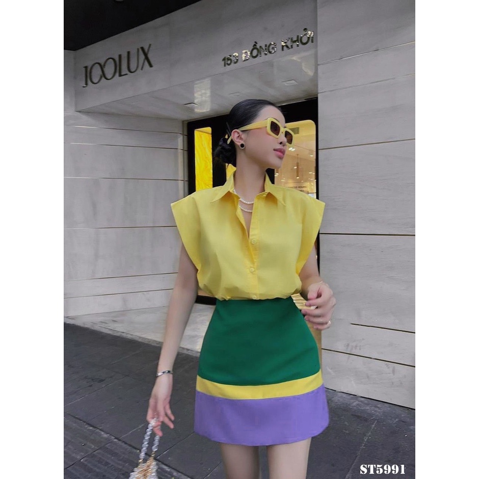 ✨BÁN SỈ✨Set sơ mi phối chân váy đa sắc có lót quần